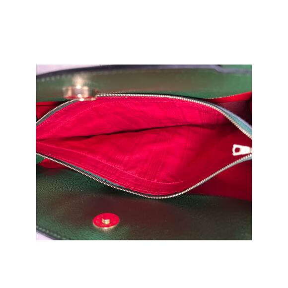 Vintage Celine Bag Green Leather Top Handle Shoulder Tote Made in Italy - Picture 9 of 15